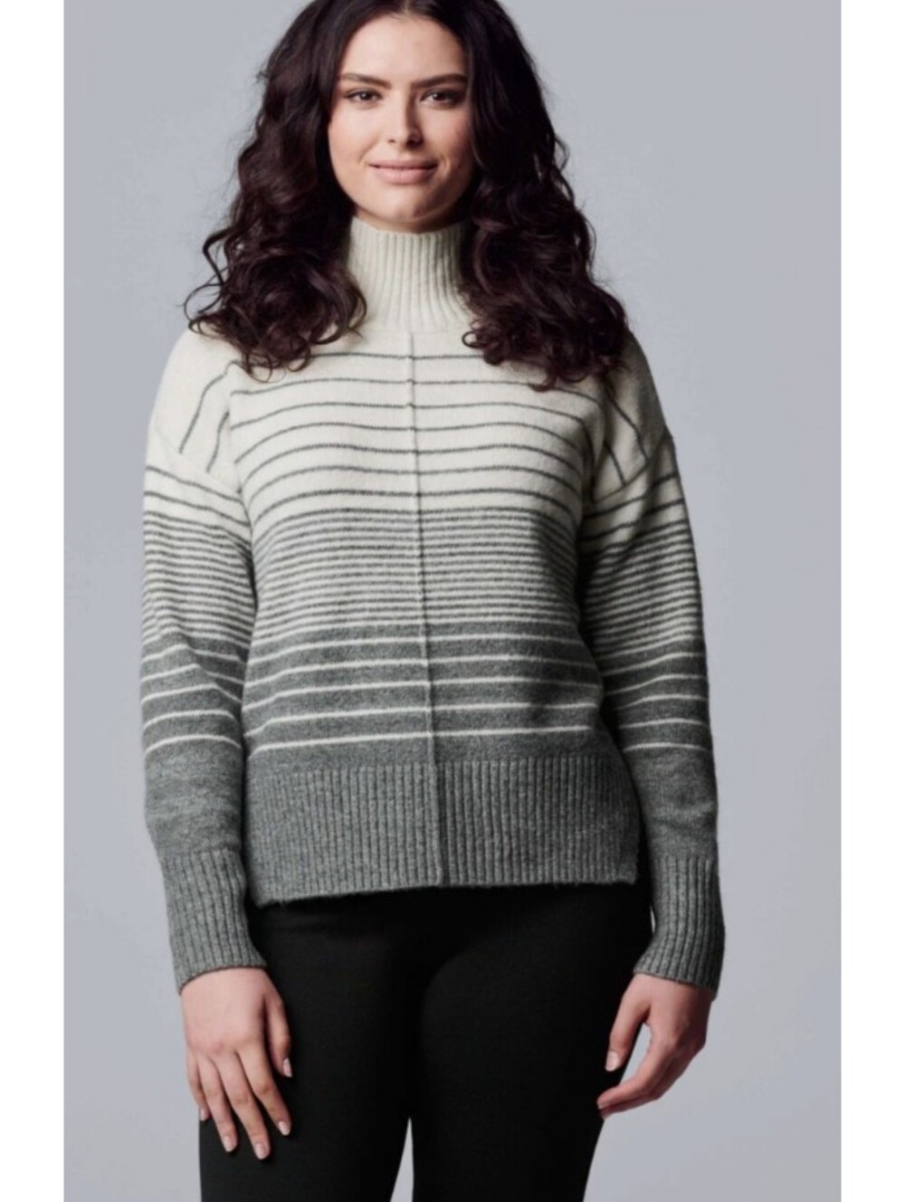 Simply Vera Vera Wang Shimmer Pullover Ombre Striped Gradient Mocked Turtleneck